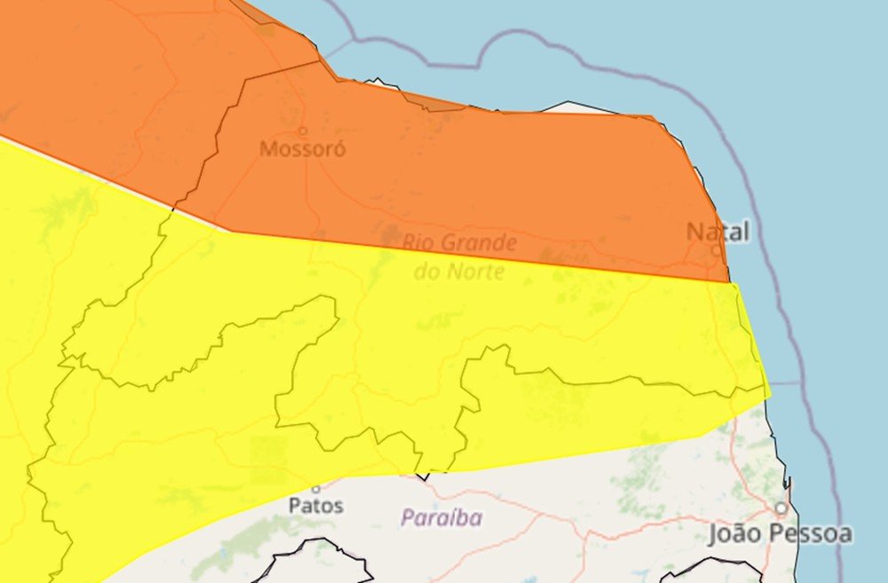 Inmet atualiza avisos de chuvas fortes para todo o RN