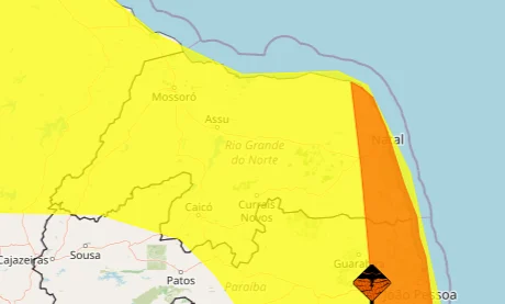 Inmet emite alertas de chuvas intensas para o RN com risco de ventos fortes e alagamentos